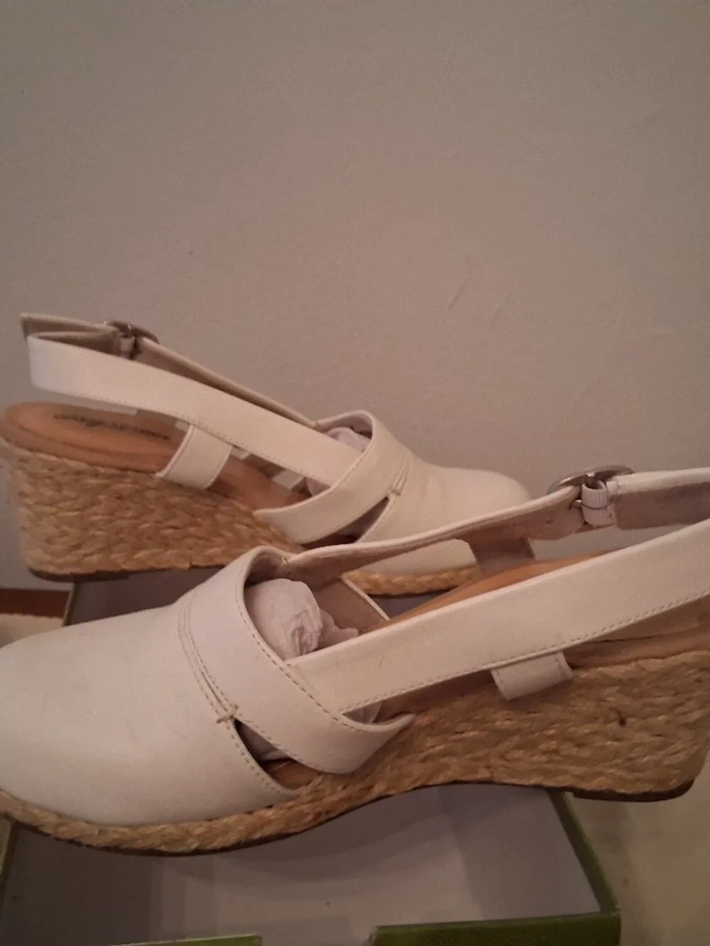 White Leather sling back espadrille.